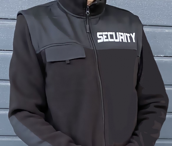SECURITY - FLEECEJACKE - reflektierender Druck schwarz S M L XL XXL XXXL für den Sicherheitsdienst mit abnehmbaren Ärmeln als Weste Tactical Wear