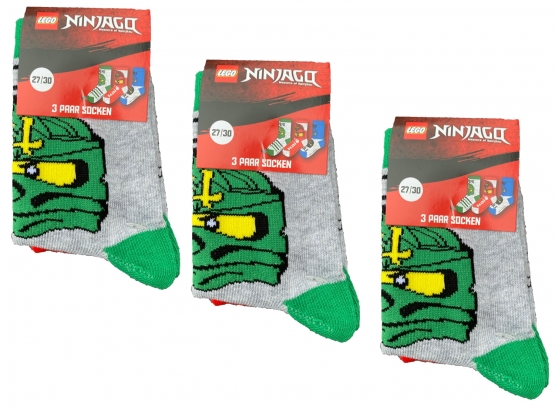 LEGO NINJAGO Socken Set 3 Paar Kindersocken Kinder Strümpfe für Jungen Ninja hellgrau