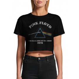 Pink Floyd 1972 Dark Side of the Moon original crops TOP CROP Damen T-Shirt  schwarz kurz gschnitten S M L XL Freitag der 13. Horror Crop