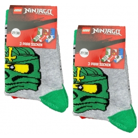 LEGO NINJAGO Socken Set 3 Paar Kindersocken Kinder Strümpfe für Jungen Ninja hellgrau