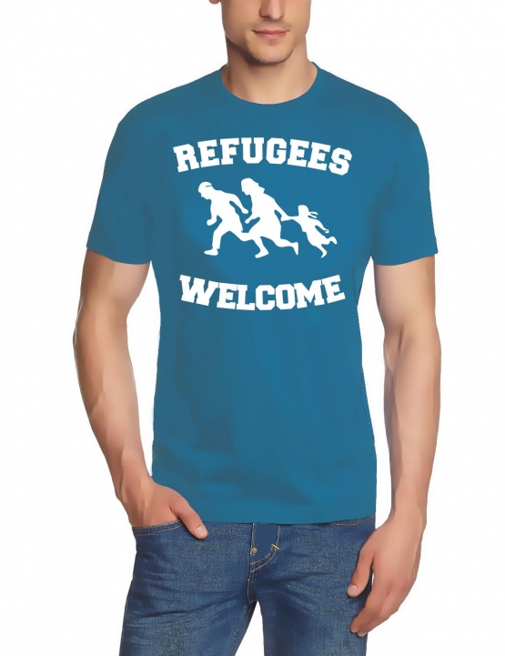 REFUGEES WELCOME ! T-Shirt Flüchtlinge, Asyl schwarz, dunkelblau