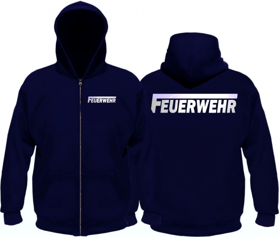 FEUERWEHR Sweatshirtjacke Jacke mit Kapuze reflektierender Druck vorne + hinten  S M L XL 2XL 3XL 4XL 5XL FF BF