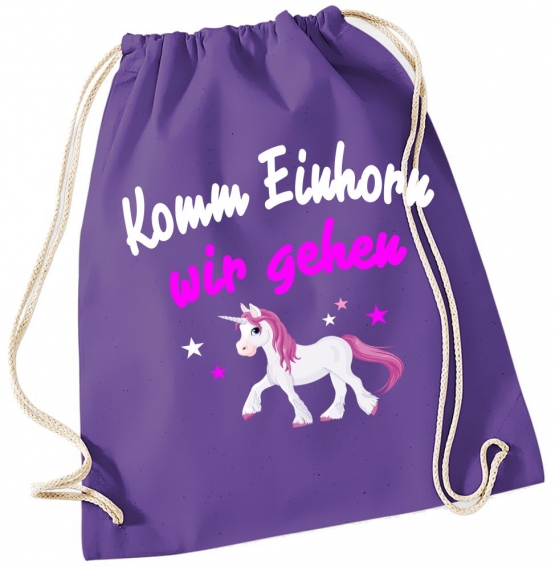 Komm Einhorn wir gehen ! Gymbag Rucksack Turnbeutel Tasche  Pferde Ponys Mädchen Backpack für Reiterhof, Schule, Sport