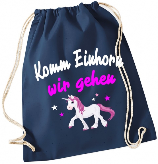 Komm Einhorn wir gehen ! Gymbag Rucksack Turnbeutel Tasche  Pferde Ponys Mädchen Backpack für Reiterhof, Schule, Sport