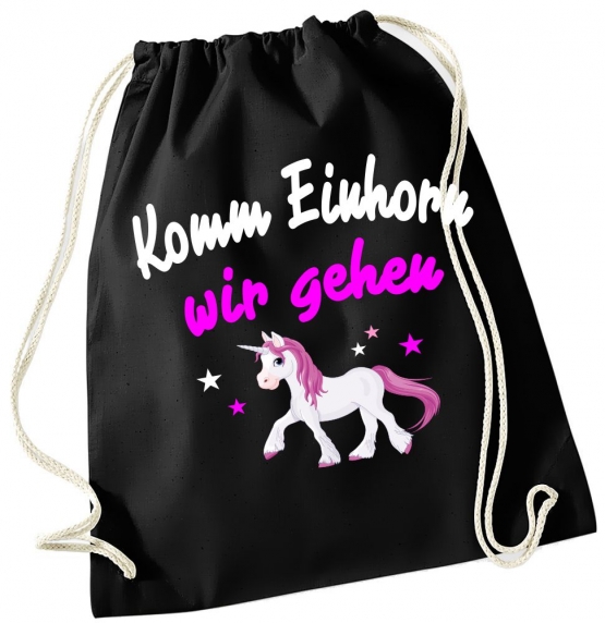 Komm Einhorn wir gehen ! Gymbag Rucksack Turnbeutel Tasche  Pferde Ponys Mädchen Backpack für Reiterhof, Schule, Sport