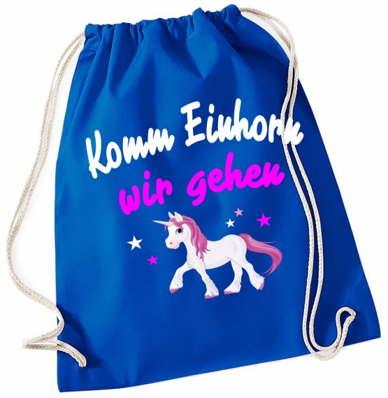 Komm Einhorn wir gehen ! Gymbag Rucksack Turnbeutel Tasche  Pferde Ponys Mädchen Backpack für Reiterhof, Schule, Sport