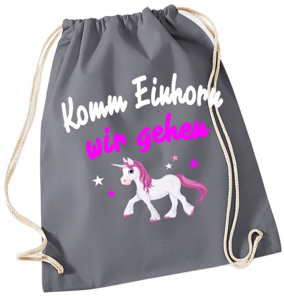 Komm Einhorn wir gehen ! Gymbag Rucksack Turnbeutel Tasche  Pferde Ponys Mädchen Backpack für Reiterhof, Schule, Sport