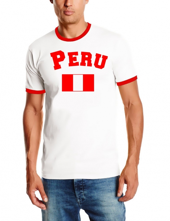 Peru T-Shirt mit DEINEM NAMEN + NUMMER Ringer weiss-rot