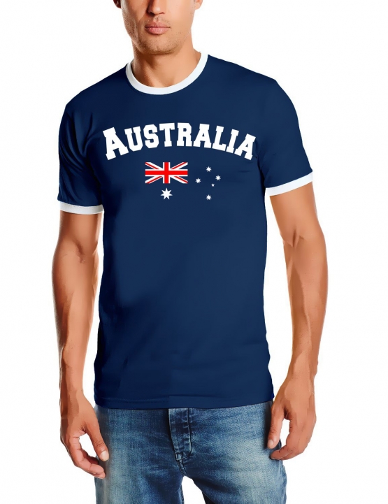 Australien T-Shirt mit DEINEM NAMEN + NUMMER Ringer navy