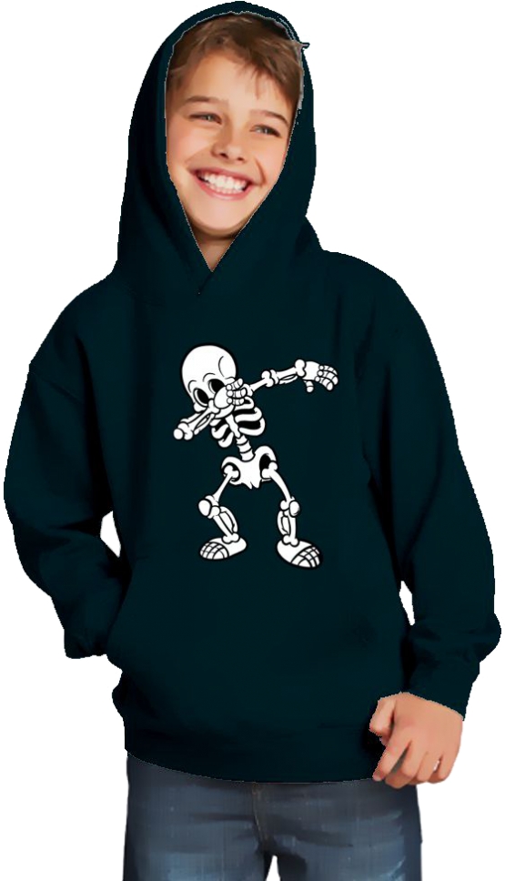 Dabbing Skelett schwarz oder dunkelblau Hoodie Sweatshirt mit Kapuze oder T-Shirt Gr. 116 128 140 152 164 cm