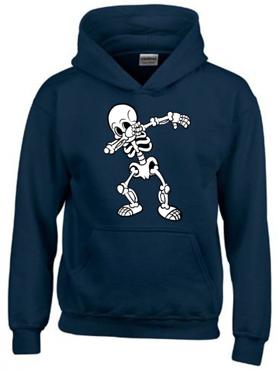 Dabbing Skelett schwarz oder dunkelblau Hoodie Sweatshirt mit Kapuze oder T-Shirt Gr. 116 128 140 152 164 cm