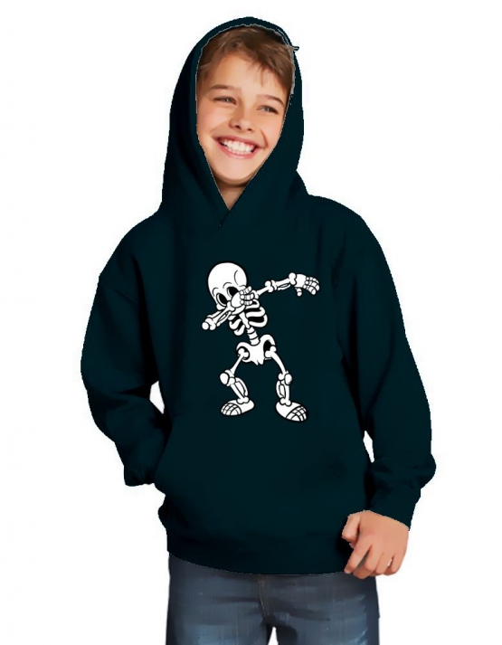 Dabbing Skelett schwarz oder dunkelblau Hoodie Sweatshirt mit Kapuze oder T-Shirt Gr. 116 128 140 152 164 cm