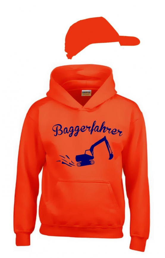 BAGGERFAHRER Kostüm Bauarbeiter Set T-Shirt oder Sweatshirt, Cap Orange Kinderkostüm 104 116 128 140 152 164cm