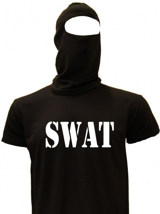 SWAT Kostüm EINSATZKOMMANDO Set Sturmhaube + T-Shirt oder Kapuzensweatshirt schwarz S M L XL XXL 3XL 4XL 5XL und Kinderkostüm 104 116 128 140 152 164cm