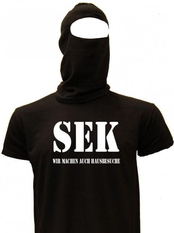 SEK Hausbesuche Kostüm EINSATZKOMMANDO Set Sturmhaube + T-Shirt oder Kapuzensweatshirt schwarz S M L XL XXL 3XL 4XL 5XL und Kinderkostüm 104 116 128 140 152 164cm
