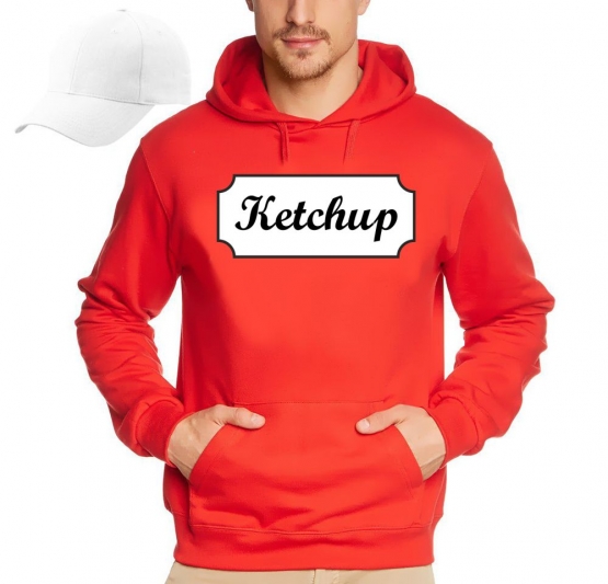 MAYO + KETCHUP Kostüm Imbiss Kombi t T-Shirt oder Hoodie + Cap, Pommes Rot weiss Gr.S M L XL XXL 3XL 4XL 5XL und Kinderkostüm 104 116 128 140 152 164cm