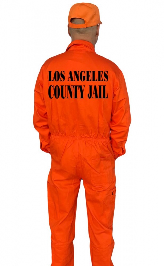 Los Angeles County Jail Knast Set Overal + Cap Orange S M L XL XXL 3XL 4XL 5XL Kostüm Karneval Fasching