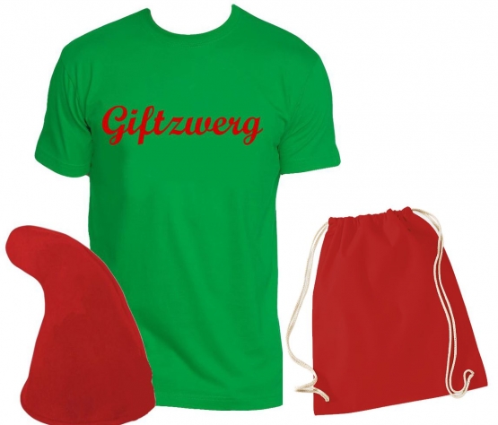 ZWERGEN  Kostüm Partyzwerg Lachzwerg Giftzwerg Flirtzwerg Premium Gruppenkostüm T-Shirt + Zwergenmütze + Sack Gr.S M L XL XXL 3XL 4XL 5XL