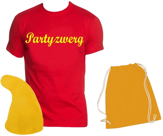 ZWERGEN  Kostüm Partyzwerg Lachzwerg Giftzwerg Flirtzwerg Premium Gruppenkostüm T-Shirt + Zwergenmütze + Sack Gr.S M L XL XXL 3XL 4XL 5XL