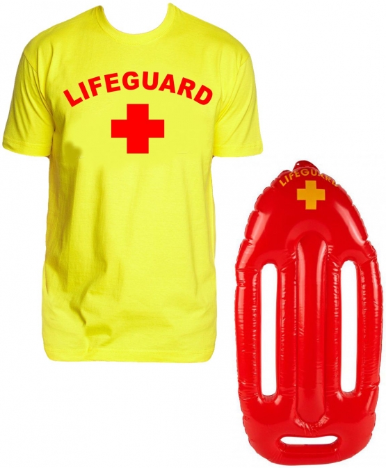LIFEGUARD Kostüm Rettungsschwimmer Set T-Shirt, Schwimmboje, Badehose,  Rettungsweste Gelb S M L XL XXL 3XL 4XL 5XL