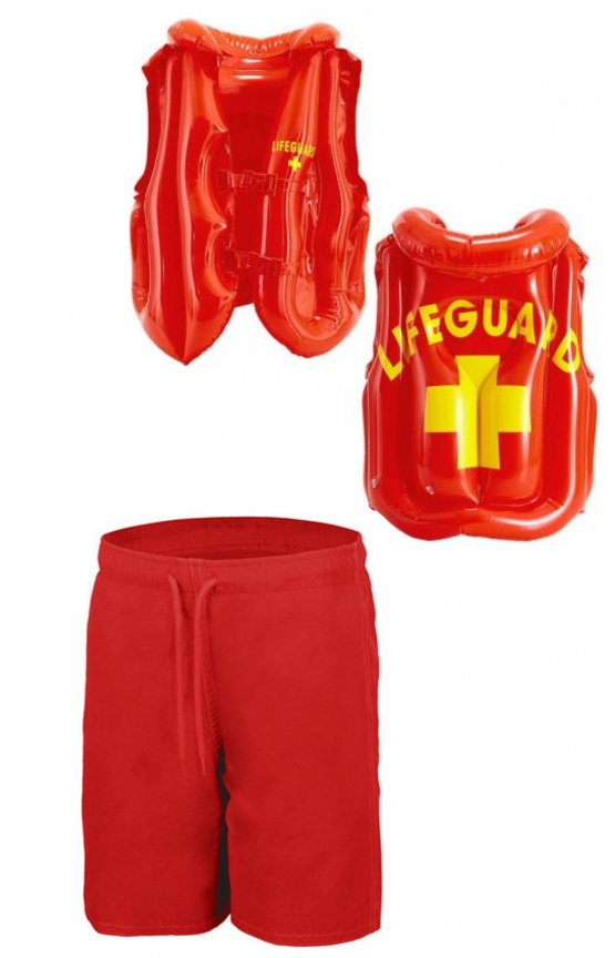 LIFEGUARD Kostüm Rettungsschwimmer Set T-Shirt, Schwimmboje, Badehose,  Rettungsweste Gelb S M L XL XXL 3XL 4XL 5XL