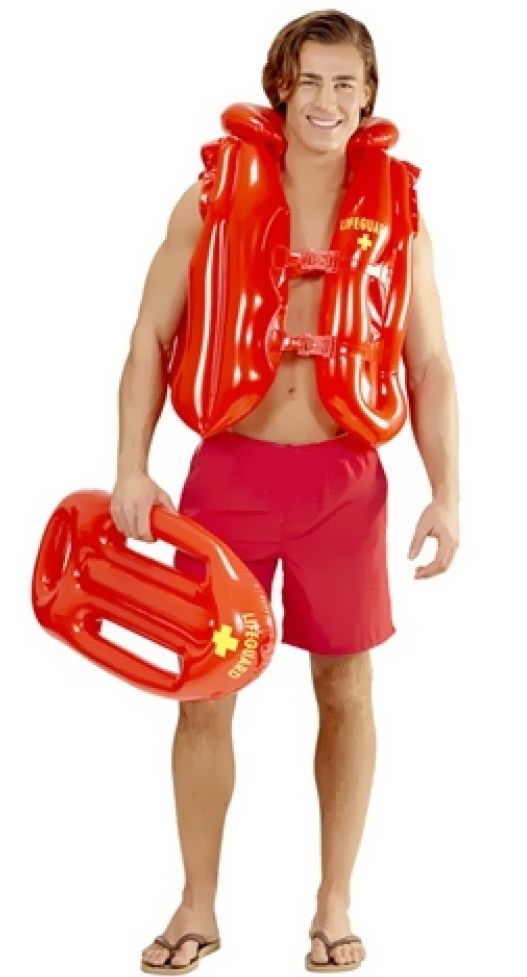 LIFEGUARD Kostüm Rettungsschwimmer Set T-Shirt, Schwimmboje, Badehose,  Rettungsweste Gelb S M L XL XXL 3XL 4XL 5XL