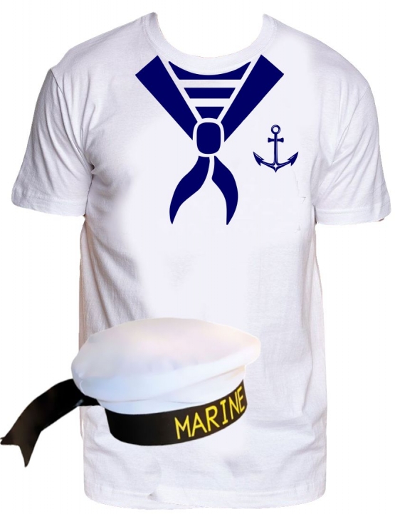 Matrosen  T-Shirt mit Matrosenmütze Matrosentuch Seemann Gr.S - 5XL zum Feiern JGA Fahrradtour Ausflug Vatertag