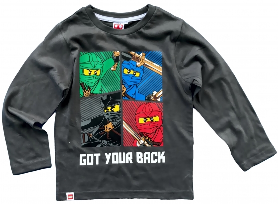 LEGO NINJAGO Jungen Ninja Langarm T-Shirt Original Grau 4 6 8 10 Jahre 104 116 128 140 cm