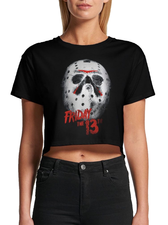 FRIDAY 13th original crops TOP CROP Damen T-Shirt  schwarz kurz gschnitten S M L XL Freitag der 13. Horror Crop