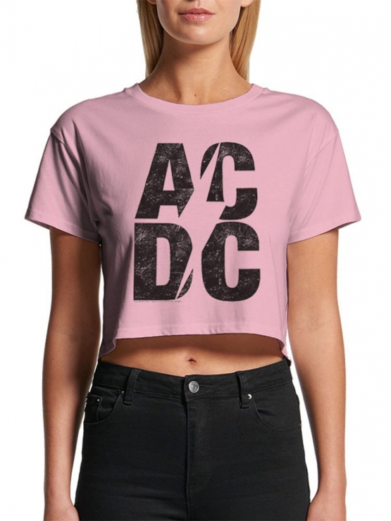 AC/DC  STACKED LOGO original crops TOP CROP Damen T-Shirt  Pink kurz gschnitten S M L XL ACDC Crop