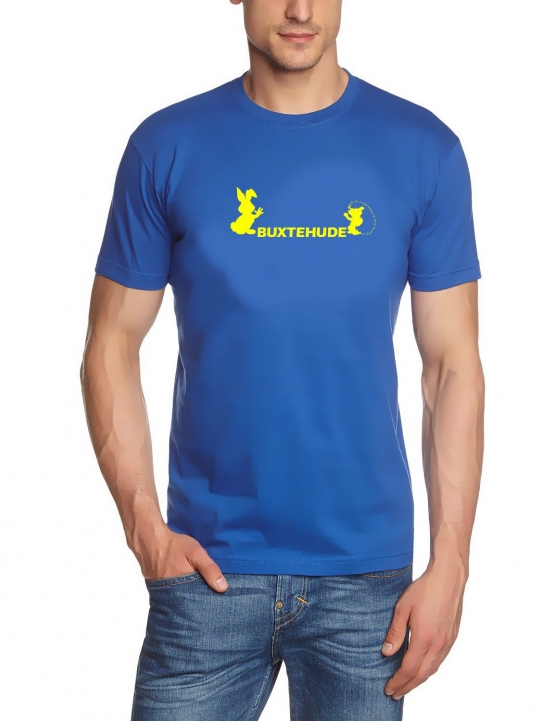 BUXTEHUDE Hase und Igel   T-Shirt Druck blau gelb  T-Shirtdruck Gr. S M L XL 2XL 3XL 4XL 5XL Textildruck Stade