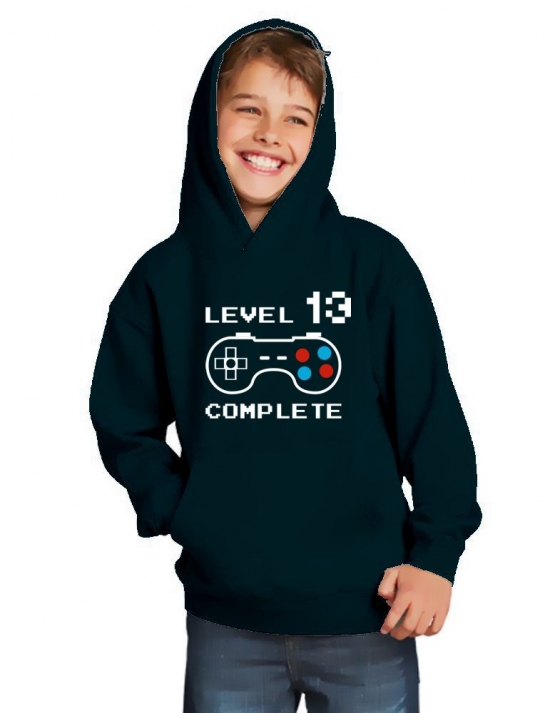Level 13 complete T-Shirt oder Hoodie Sweatshirt für Kinder 13 Jahre Geburtstag Geschenk Gamer Konsole Gr. 152 164 cm oder Herren XS S M