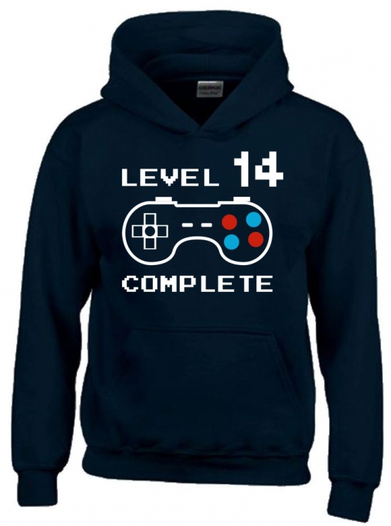 Level 14 complete T-Shirt oder Hoodie Sweatshirt für Kinder 14 Jahre Geburtstag Geschenk Gamer Konsole Gr. 152 164 cm oder Herren XS S M
