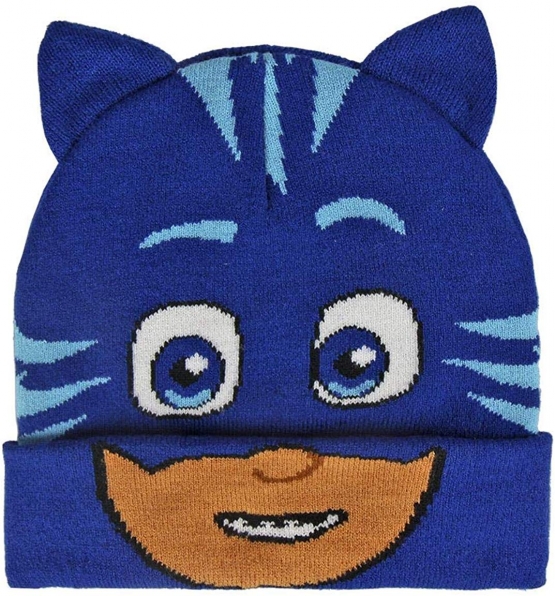 PJ MASK Catboy Mütze Kinder Original Pyjama Helden in Schlafanzug Wintermütze Jungen und Mädchen Blau 3D Effekt