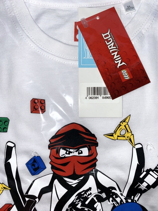 Lego Ninjago Kinder T-Shirt weisß LOGO All Jungen + Mädchen Gr. 104 116 128 140 Lego Wear original. Auf Wunsch mit Name des Kindes personalisiert.