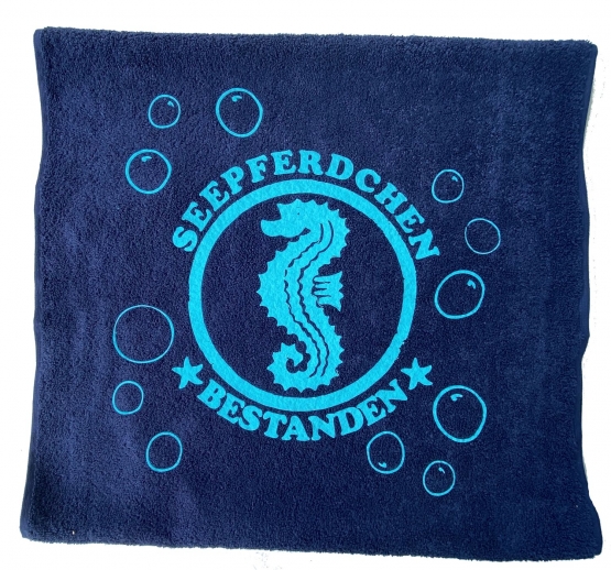 Seepferdchen Bestanden ! Kinder Handtuch Dunkelblau - Sky Schwimmen Lernen Schwimmunterricht 100x50 cm