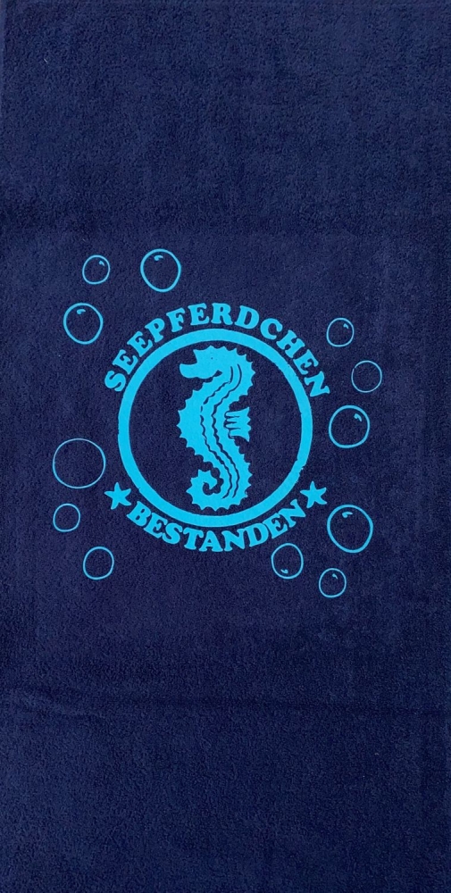 Seepferdchen Bestanden ! Kinder Handtuch Dunkelblau - Sky Schwimmen Lernen Schwimmunterricht 100x50 cm