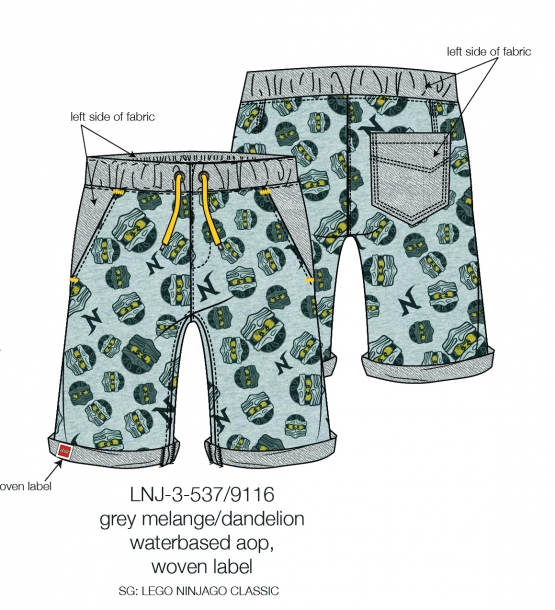 Lego Ninjago Sommershorts Jungen kurze Hose grau LNJ 3-537 in den Gr.104 116 128 140 4 6 8 10 Jahre Kindershorts