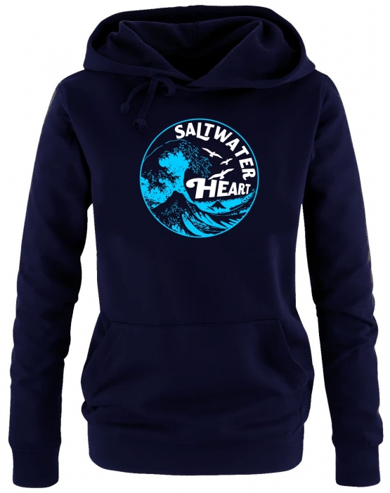 Saltwater Heart Damen Hoodie Sweatshirt mit Kapuze Gr. M L XL XXL Küsten Pullover für Meer Kind Strand Deich