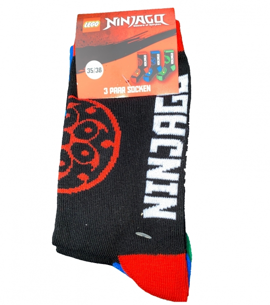 LEGO NINJAGO Socken Set 3 Paar Kindersocken Kinder Strümpfe für Jungen Ninja SCHWARZ Gr.27/30 31/34 35/38