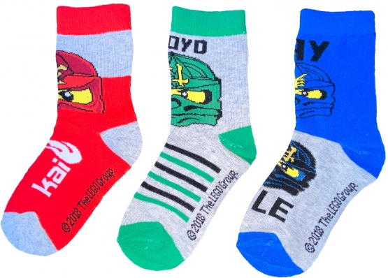 LEGO NINJAGO Socken Set 3 Paar Kindersocken Kinder Strümpfe für Jungen Ninja hellgrau