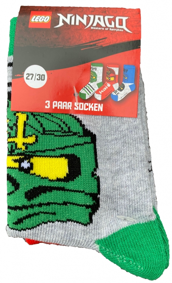 LEGO NINJAGO Socken Set 3 Paar Kindersocken Kinder Strümpfe für Jungen Ninja hellgrau