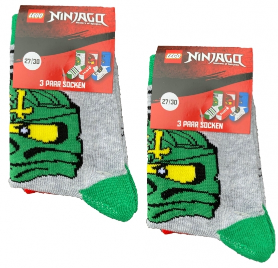 LEGO NINJAGO Socken Set 3 Paar Kindersocken Kinder Strümpfe für Jungen Ninja hellgrau