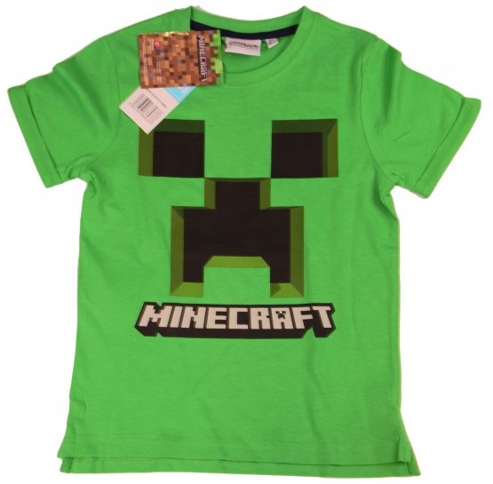 MINECRAFT T-SHIRT green LOGO Gr. 116 128 140 152 Jungen + Mädchen Kinder