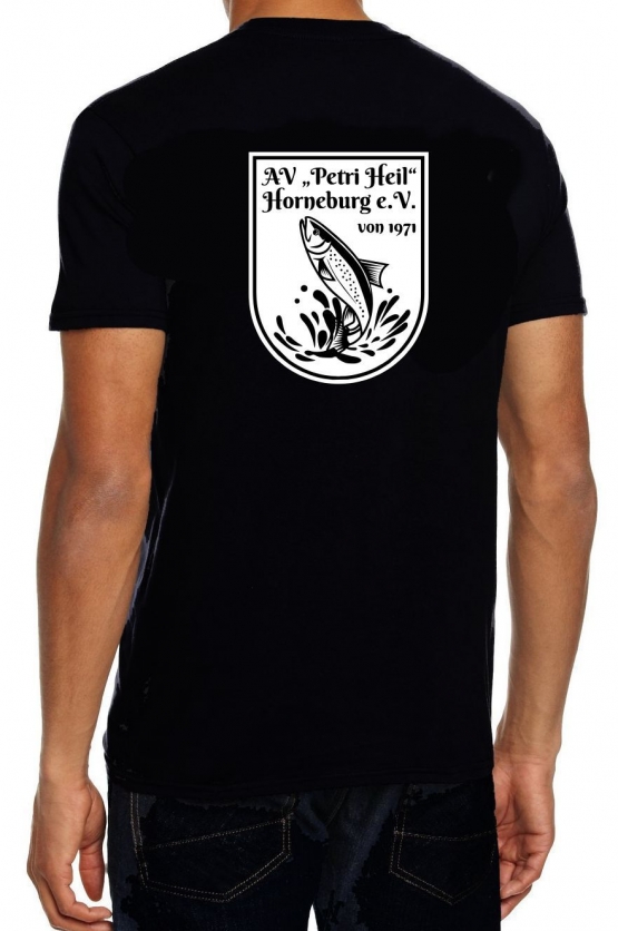 AV Horneburg T-Shirt Schwarz druck in weiß vorne klein hinten Wappen groß
