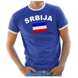 SERBIEN - SRBIJA Fußball T-Shirt royalblau RINGER S M L XL XXL