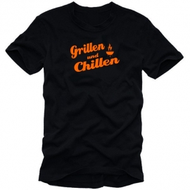 Grillen und Chillen T-SHIRT BBQ schwarz/orange