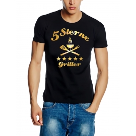 5 Sterne Griller - GRILL SHIRT - BBQ - grillen SCHWARZ / GOLD