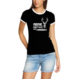 Meine Lederhose trägt noch der Hirsch ! Damen Ringer T-Shirt S -