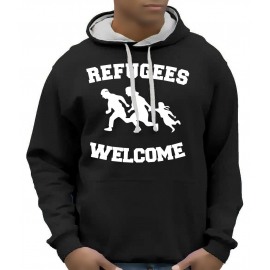 REFUGEES WELCOME ! Sweatshirt mit Kapuze HOODIE Flüchtlinge, sch